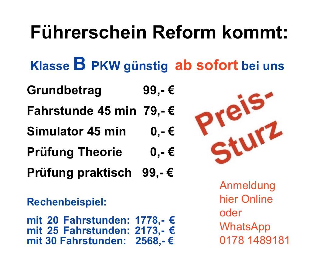 Klasse B PKW Führerschein günstig ab sofort bei uns - Grundbetrag 99€, Fahrstunde 79€.